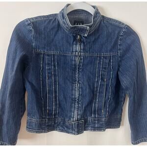 Gap Kids Jean Jacket Girls Denim Distressed Blue Wash Zip Medium 7/8